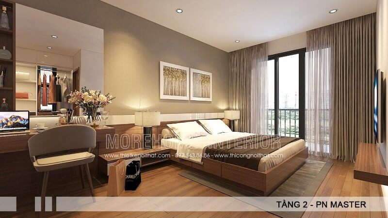 Trang trí phòng ngủ vợ chồng ấn tượng với mẫu giường ngủ gỗ màu nâu hiện đại