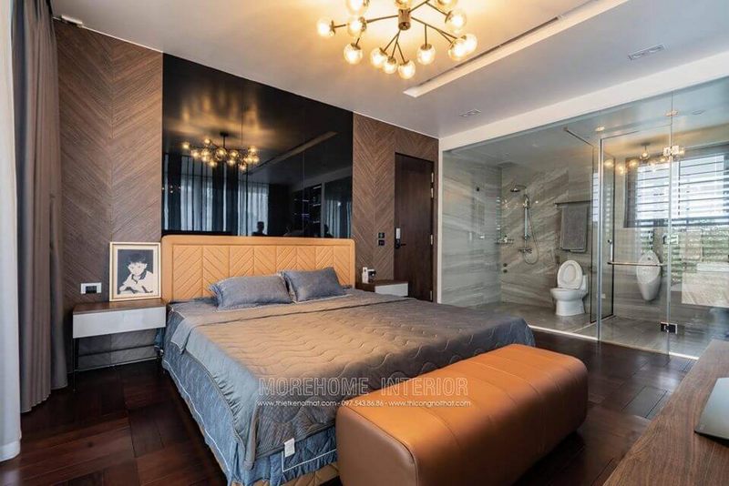Thu hút với thiết kế đa dạng các mảng màu gỗ sáng tối trong không gian phòng ngủ master