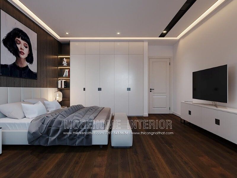 Để tạo nên một phòng ngủ hiện đại và ấn tượng, hãy sắp xếp nội thất với sàn gỗ óc chó cao cấp để tạo cảm giác sang trọng.